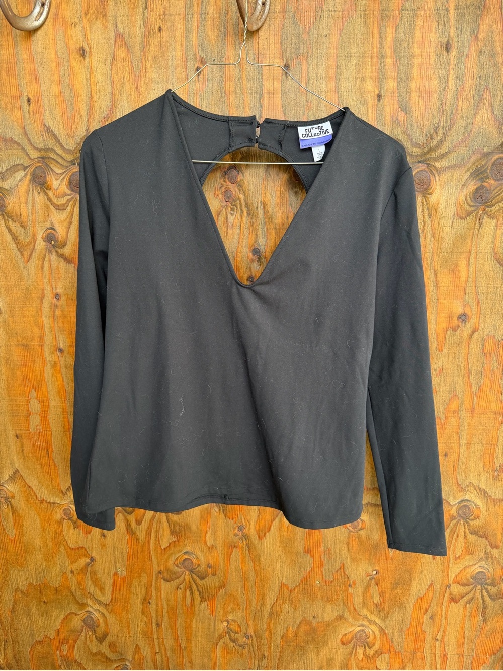 Future Collective Black Long-Sleeve V-Cut Women's Blouse
